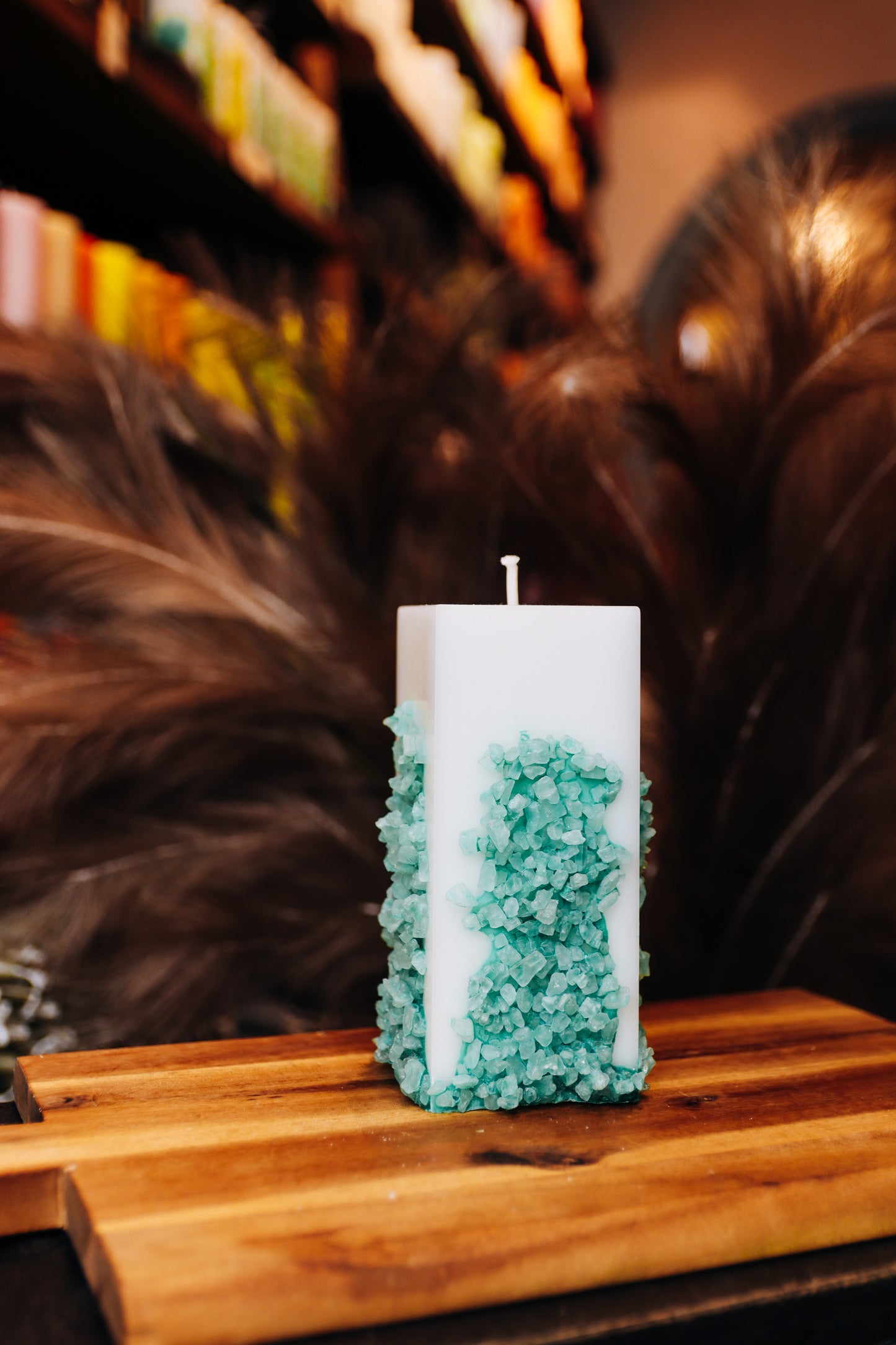 Blue Eco stearin candle with salt stones