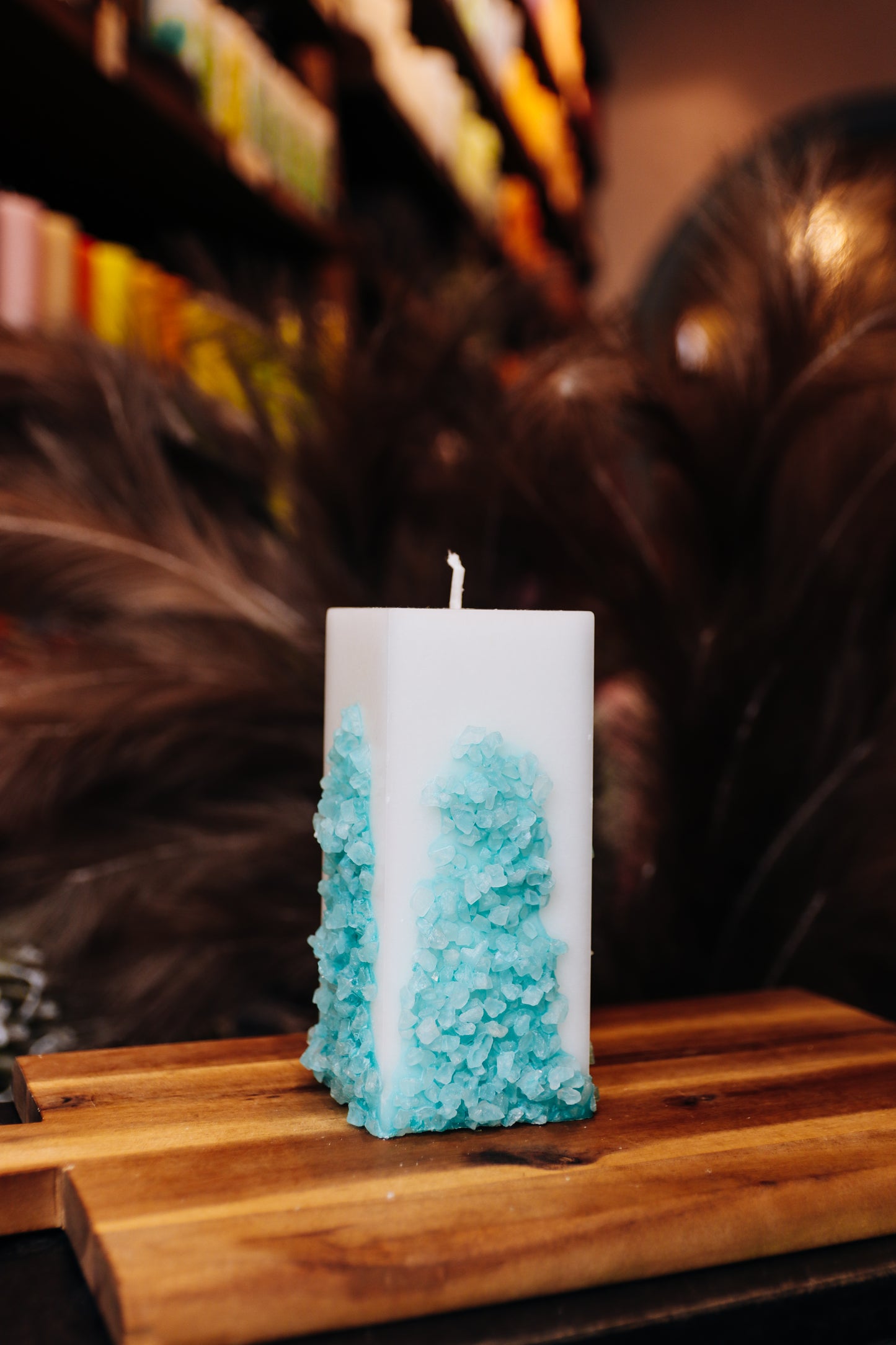Blue Eco stearin candle with salt stones