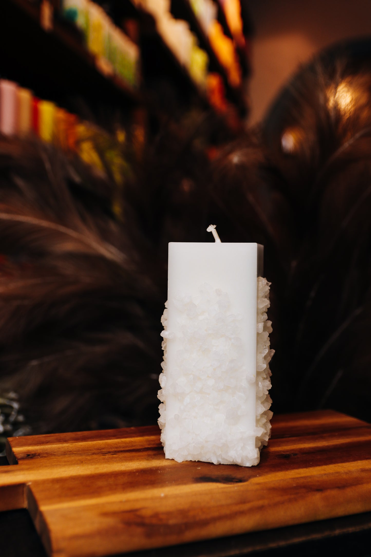 Blue Eco stearin candle with salt stones
