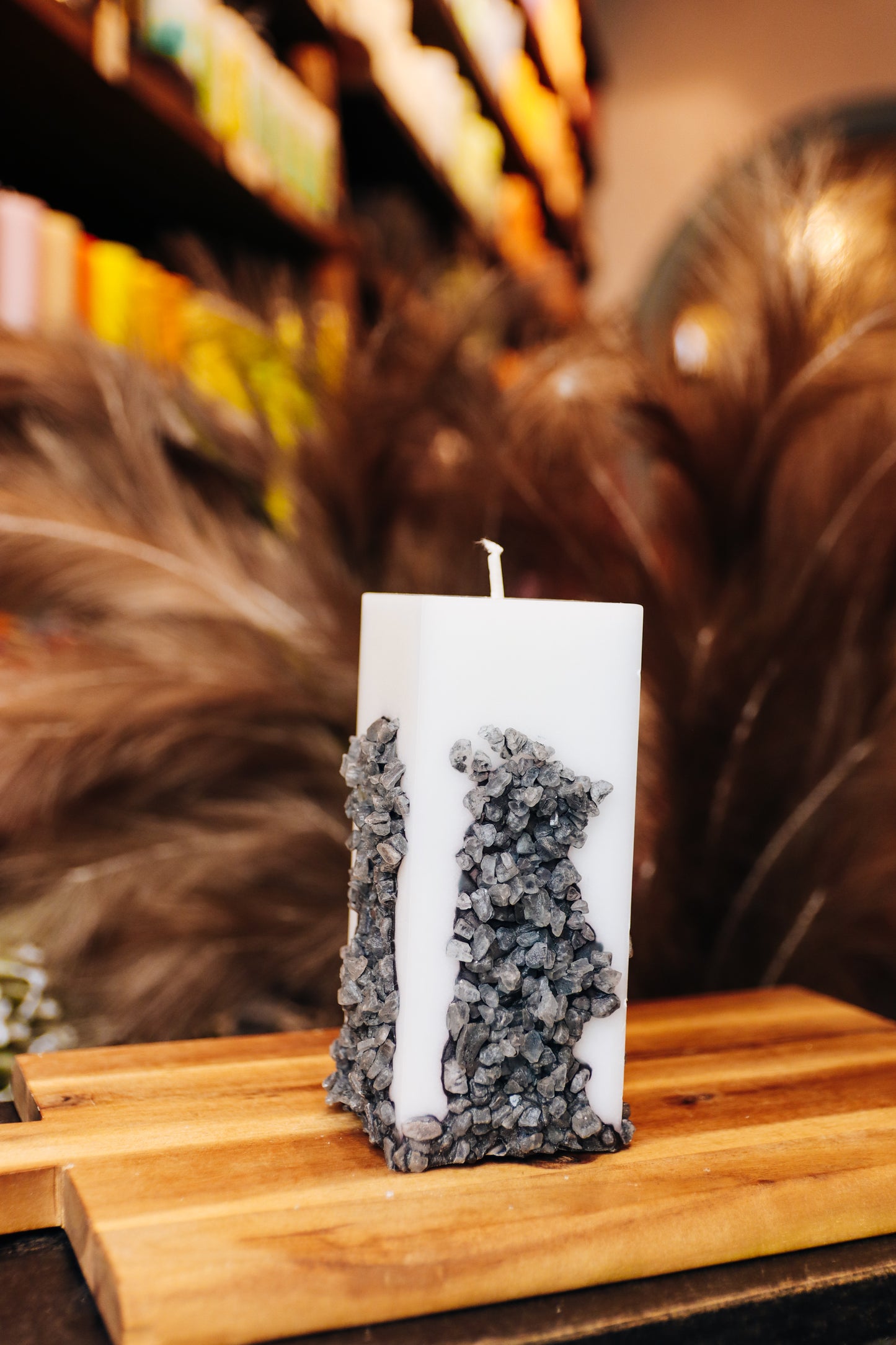 Blue Eco stearin candle with salt stones