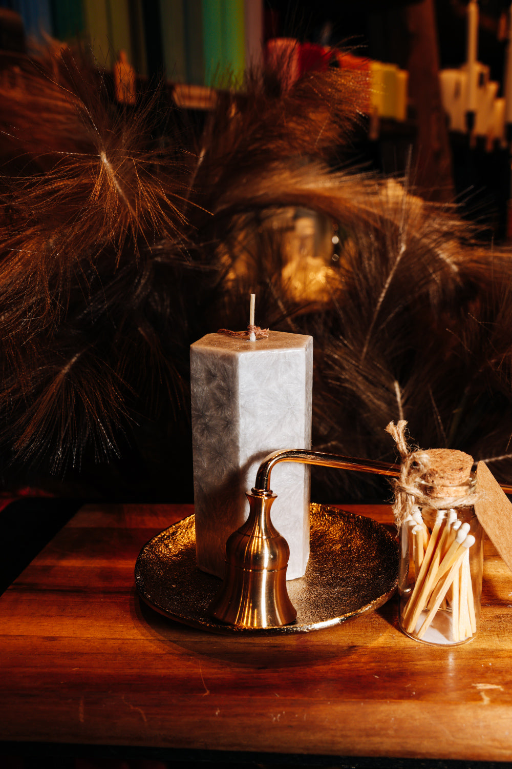 Eleganta kristālstearīna svece- pelēks