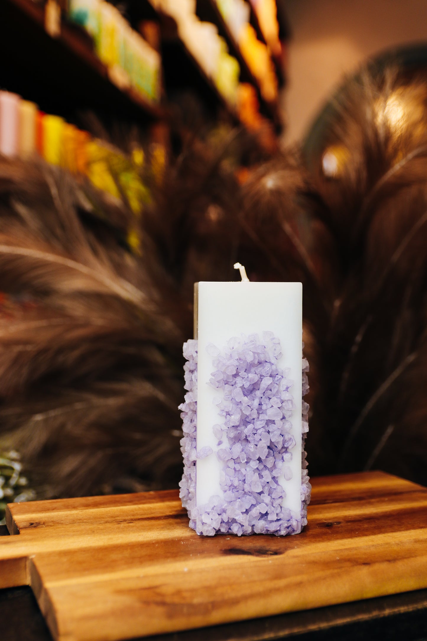 Blue Eco stearin candle with salt stones