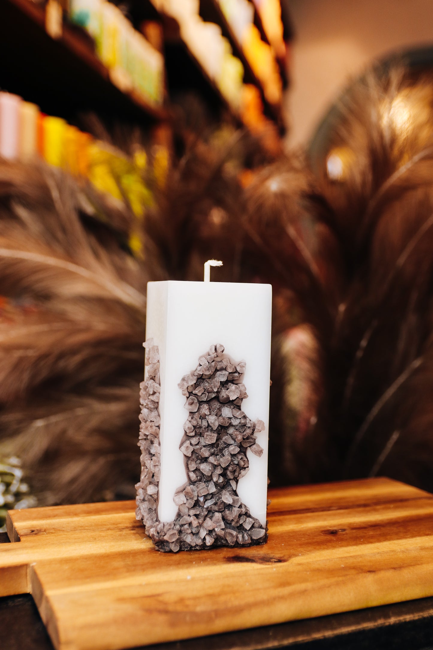 Blue Eco stearin candle with salt stones