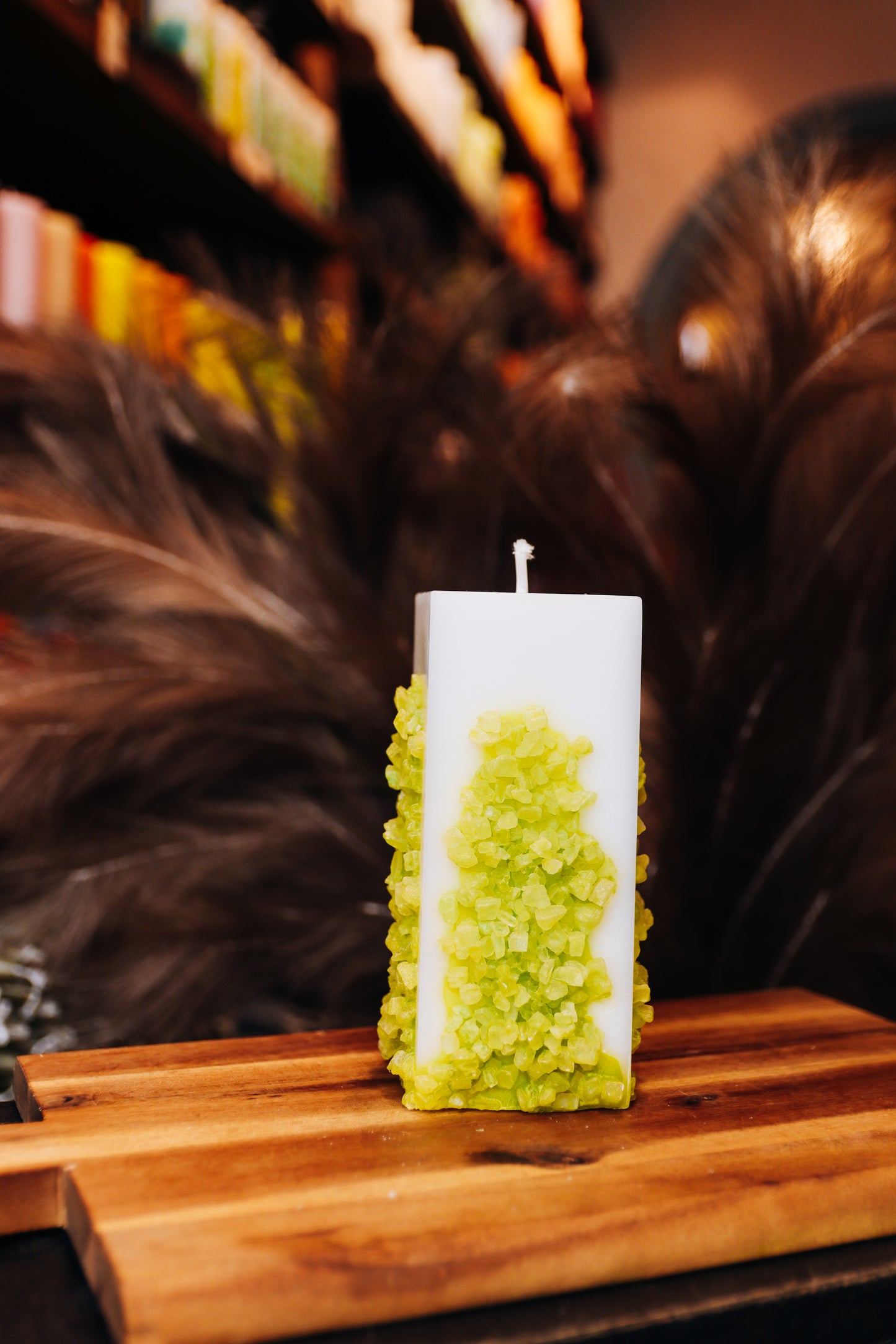 Blue Eco stearin candle with salt stones