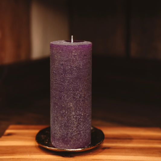  Rustic candle "Purple with gold"
