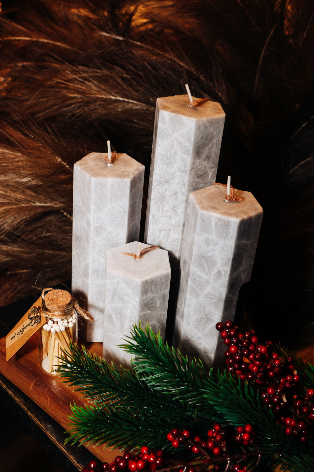 Pelēks Kristālstearīna Sveču Komplekts Adventes Vainagam