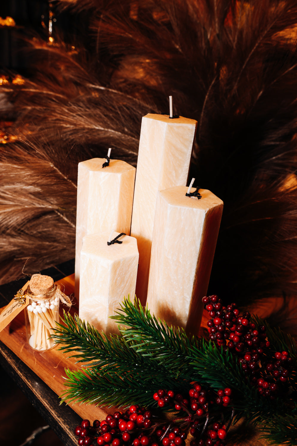 Bēšā Kristālstearīna Sveču Komplekts Adventes Vainagam