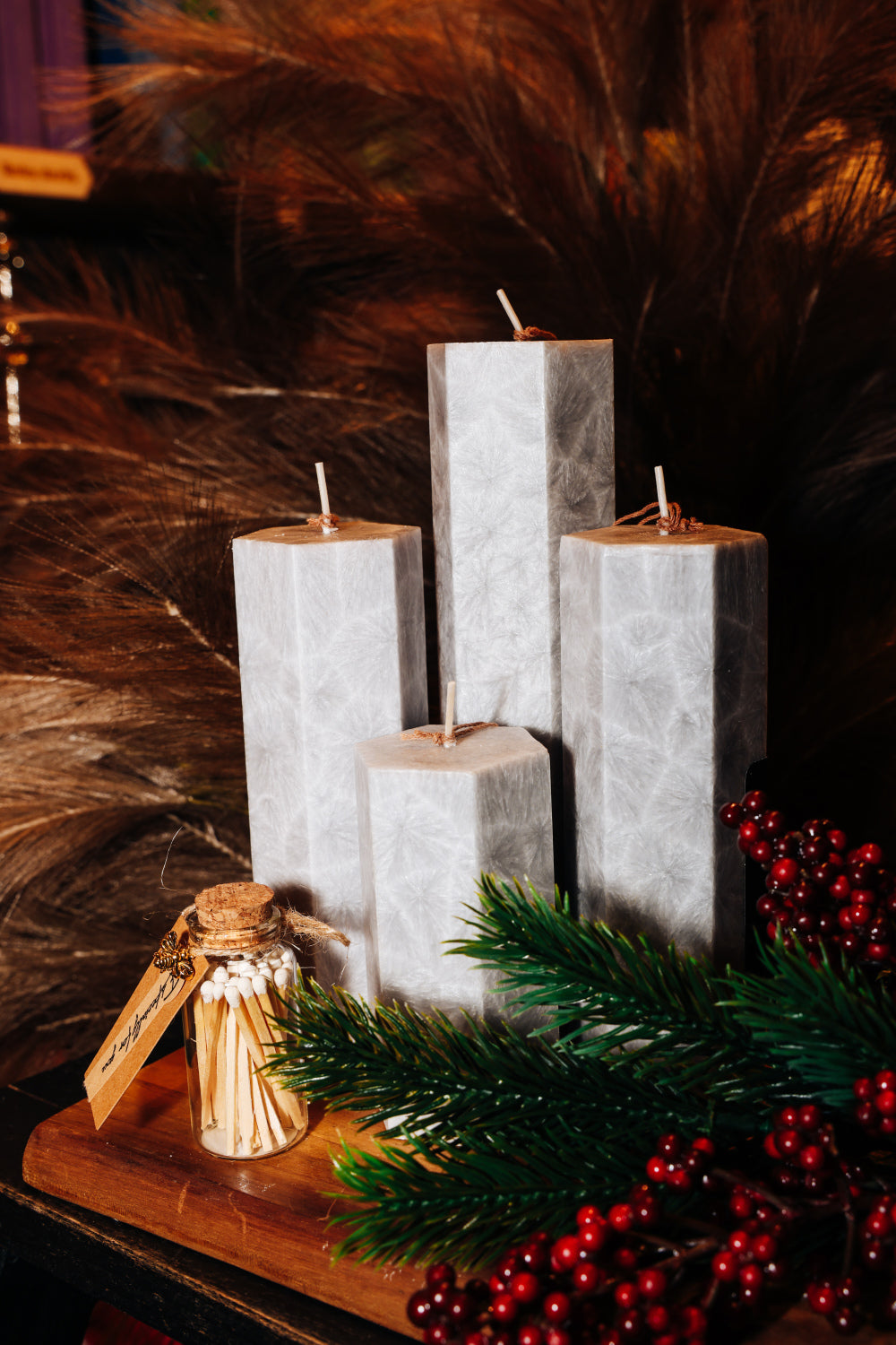 Pelēks Kristālstearīna Sveču Komplekts Adventes Vainagam