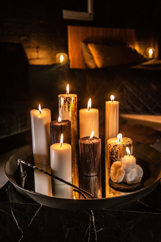 Eko stearīna un dizaina sveču komplekts + Dāvanā sveču dzēšamais